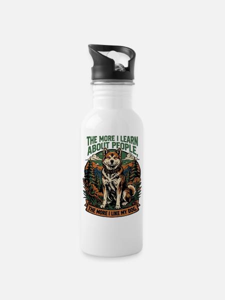 Je mehr ich meinen Hund mag - Trinkflasche mit integriertem Trinkhalm - Weiß