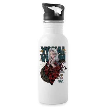 Yokai Serpent Oni Girl Japanese Streetwear Art - Water bottle with straw - white - Right