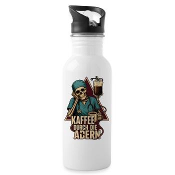 Kaffee Durch Die Adern – Pflegekraft Skelett - Trinkflasche mit integriertem Trinkhalm - Weiß - Rechts