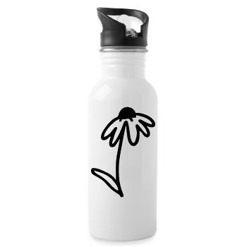 Blume One Line Art - Trinkflasche mit integriertem Trinkhalm - Weiß - Rechts