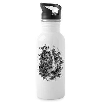 Japanese nature with bamboo and waterfall - Water bottle with straw - white - Right