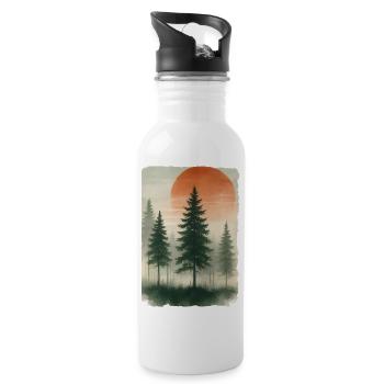 Vintage Forest Sunset Watercolor - Water bottle with straw - white - Right
