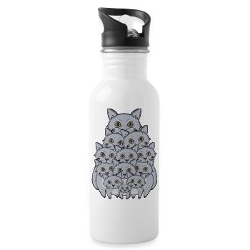 Cute Stacked Cats Tower Funny Grey Kitten Pile - Water bottle with straw - white - Right