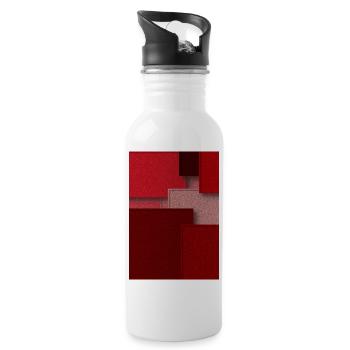 Rote Geometrie in abstrakten Blöcken - Trinkflasche mit integriertem Trinkhalm - Weiß - Rechts