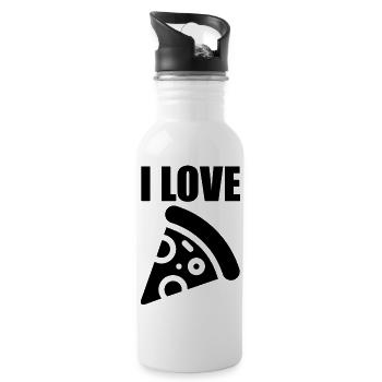 Ich liebe Pizza - Trinkflasche mit integriertem Trinkhalm - Weiß - Rechts