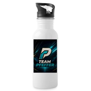 Pfeffer Team Logo Familienname Nachname Fimrma - Trinkflasche mit integriertem Trinkhalm - Weiß - Rechts