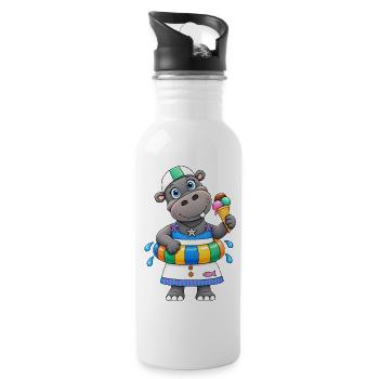 Nilpferd Sommer Lustiges Hippo - Trinkflasche mit integriertem Trinkhalm - Weiß - Rechts