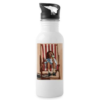 Kind, das Minzeeis isst - Trinkflasche mit integriertem Trinkhalm - Weiß - Rechts