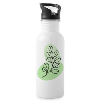 Botanische Eukalyptusblattlinie in Pastell - Trinkflasche mit integriertem Trinkhalm - Weiß - Rechts
