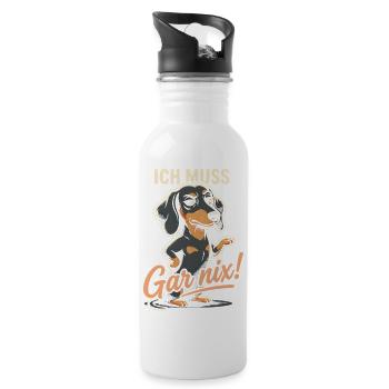 Dackel Ich Muss Gar Nix Frecher Hund Humor Spruch - Trinkflasche mit integriertem Trinkhalm - Weiß - Rechts