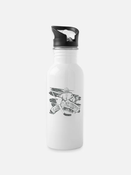 Hockey Torwart Eishockey - Trinkflasche mit integriertem Trinkhalm - Weiß