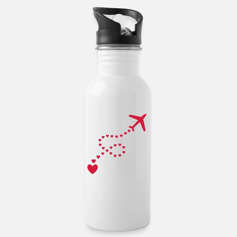★ couleurs de conception modifiables ★ avion (trace, coeurs) - Gourde avec paille intégrée - blanc