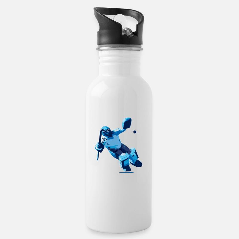 Torwart blau - Trinkflasche mit integriertem Trinkhalm - Weiß