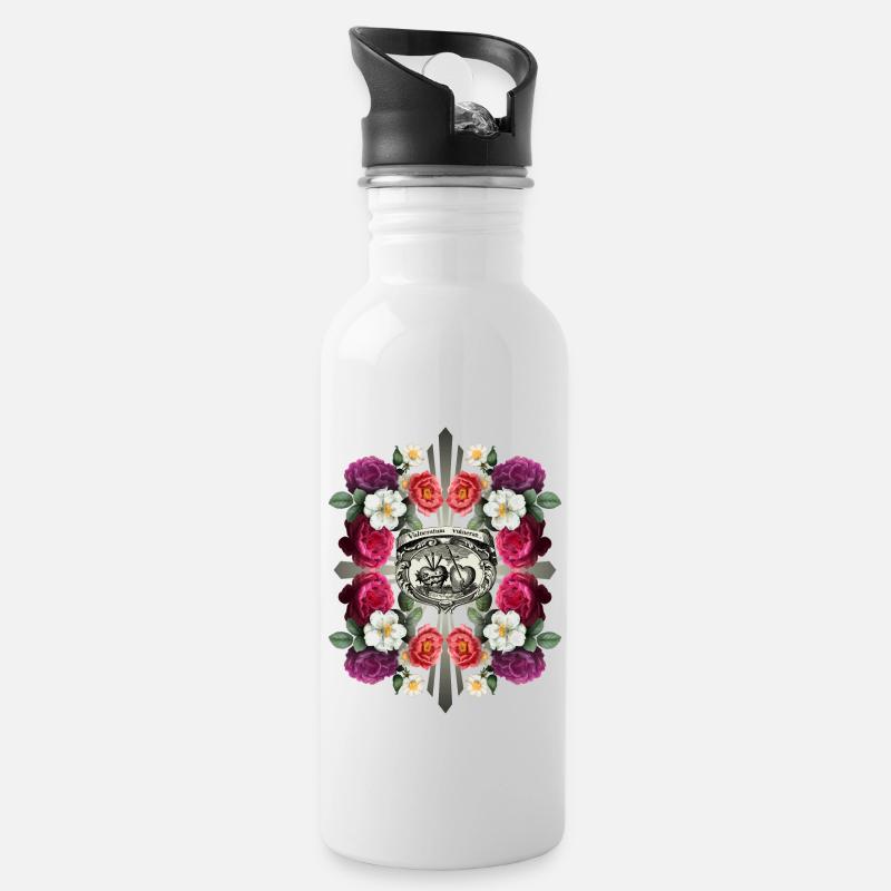 Jésus-Christ, Sacré-Cœur de Jésus, décor de roses - Gourde avec paille intégrée - blanc