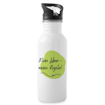 Mein Leben - meine Regeln! - Trinkflasche mit integriertem Trinkhalm - Weiß - Rechts
