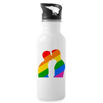 Homoerotic kiss of two men - Water bottle with straw - white - Right