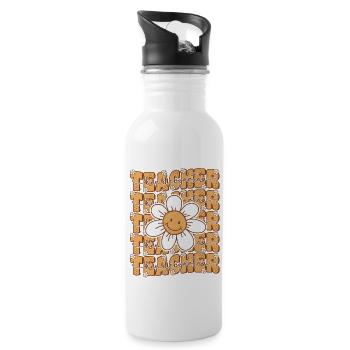 Groovy Retro Kindergarten Teacher Cute Flower - Water bottle with straw - white - Right