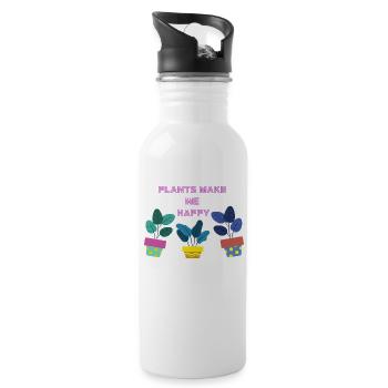 Plants make me happy - Water bottle with straw - white - Right
