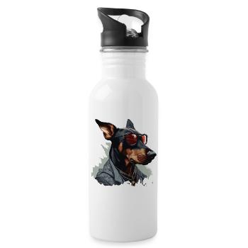 Protecteur urbain | Doberman Graffiti - Gourde avec paille intégrée - blanc - Droite