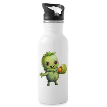 Grüner Alien trifft Avocado: Gesundes - Trinkflasche mit integriertem Trinkhalm - Weiß - Rechts