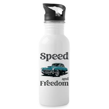 Speed and freedom. A classic car design. - Water bottle with straw - white - Right