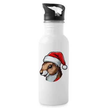 Squirrel Christmas Animal Head - Water bottle with straw - white - Right