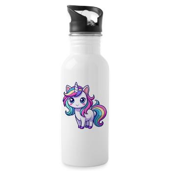 Süßes Regenbogen-Einhorn - Trinkflasche mit integriertem Trinkhalm - Weiß - Rechts