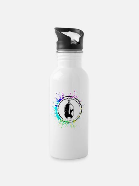 Spartaner Helm - Trinkflasche mit integriertem Trinkhalm - Weiß