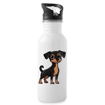 Pinscher Hund Comic Niedlich - Trinkflasche mit integriertem Trinkhalm - Weiß - Rechts