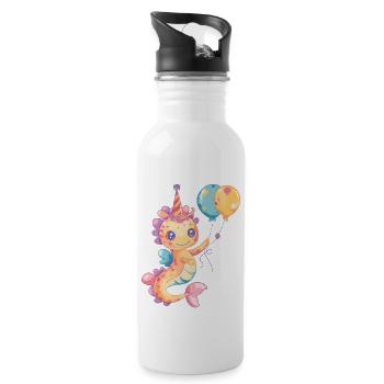 Seahorse Birthday Comic Cute - Water bottle with straw - white - Right
