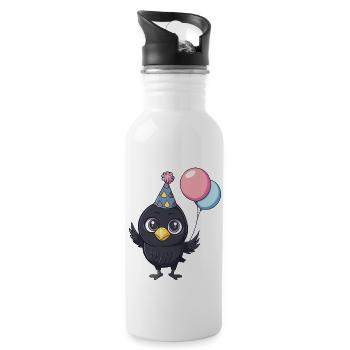Corbeau Corbeau Anniversaire Bande dessinée Mignon - Gourde avec paille intégrée - blanc - Droite