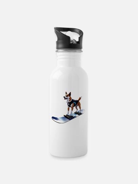 snowboard Dog - Trinkflasche mit integriertem Trinkhalm - Weiß