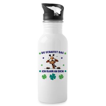 Du schaffst das! Glücksbringer Crazy Giraffe - Trinkflasche mit integriertem Trinkhalm - Weiß - Rechts