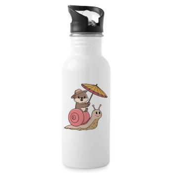 Funny otter with parasol sitting on snail - Water bottle with straw - white - Right