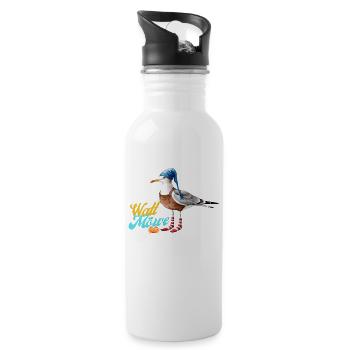 Illustration einer lustigen Watt Meer Möwe - Trinkflasche mit integriertem Trinkhalm - Weiß - Rechts