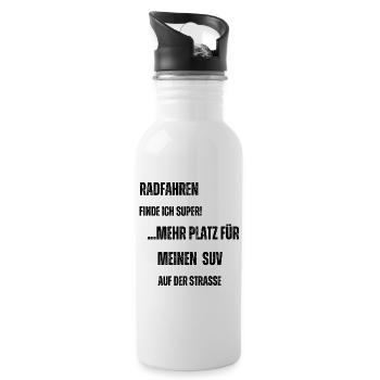 Radfahren vs. SUV - Trinkflasche mit integriertem Trinkhalm - Weiß - Rechts