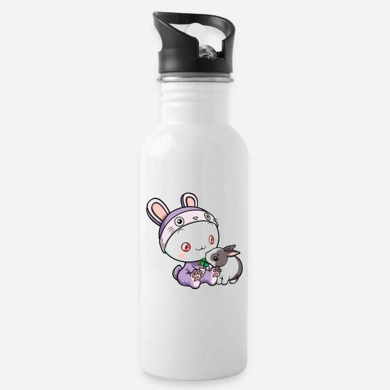 Puni-Hase Klee - Trinkflasche mit integriertem Trinkhalm - Weiß