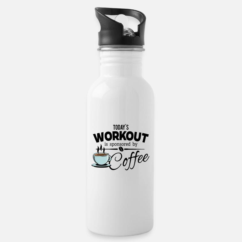 Kaffee Bohne - Todays Workout - Trinkflasche mit integriertem Trinkhalm - Weiß