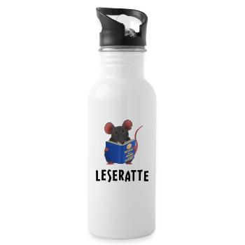 Leseratte / Bücherwurm - Trinkflasche mit integriertem Trinkhalm - Weiß - Rechts