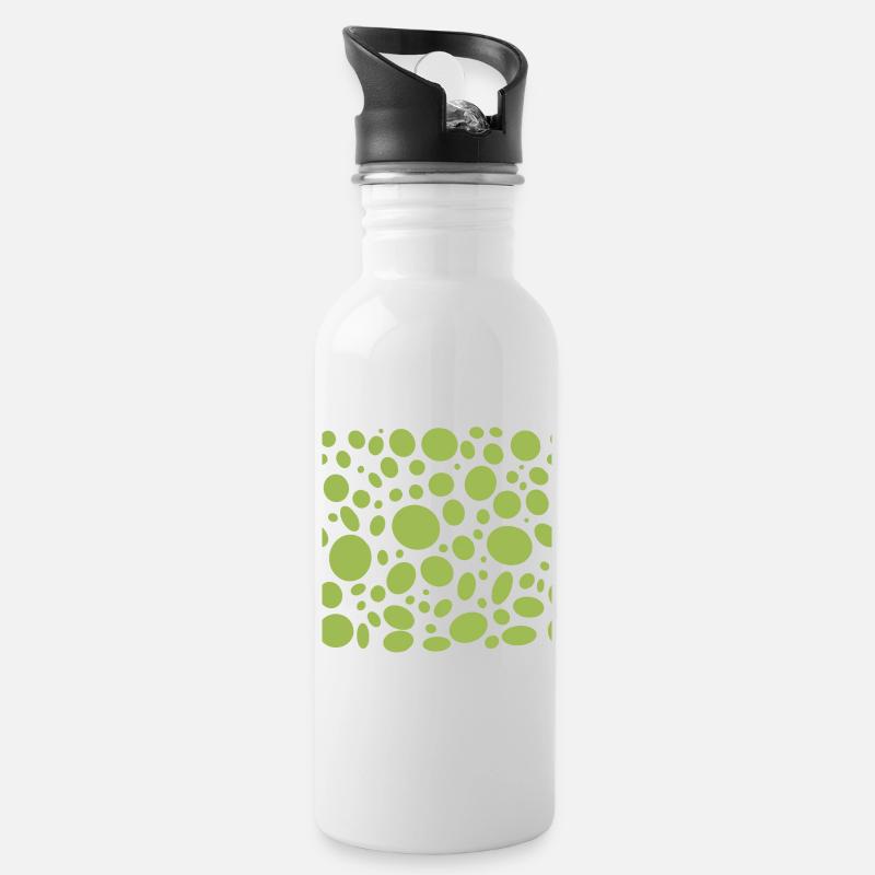 Grüne Punkte - Trinkflasche mit integriertem Trinkhalm - Weiß