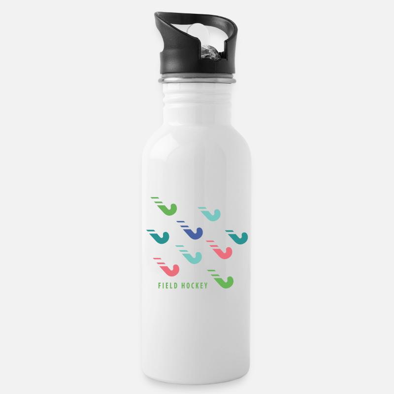 Hockeyschläger - Trinkflasche mit integriertem Trinkhalm - Weiß