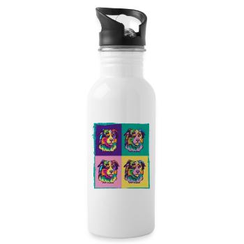 Dog Lover I Pop Art Miniature American Shepherd - Water bottle with straw - white - Right