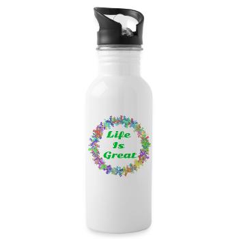 Life is great! - Water bottle with straw - white - Right