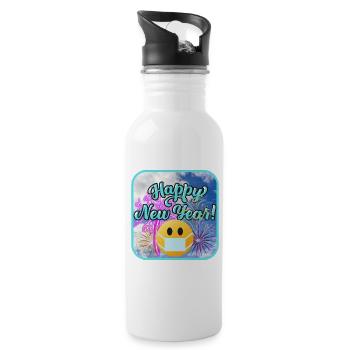 Happy New Year, colorful theme. - Water bottle with straw - white - Right