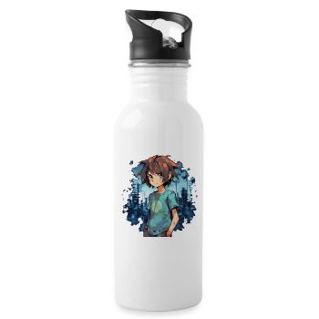 Anime Boy - Trinkflasche mit integriertem Trinkhalm - Weiß - Rechts