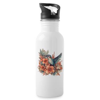 Colibri aux fleurs tropicales - Gourde avec paille intégrée - blanc - Droite
