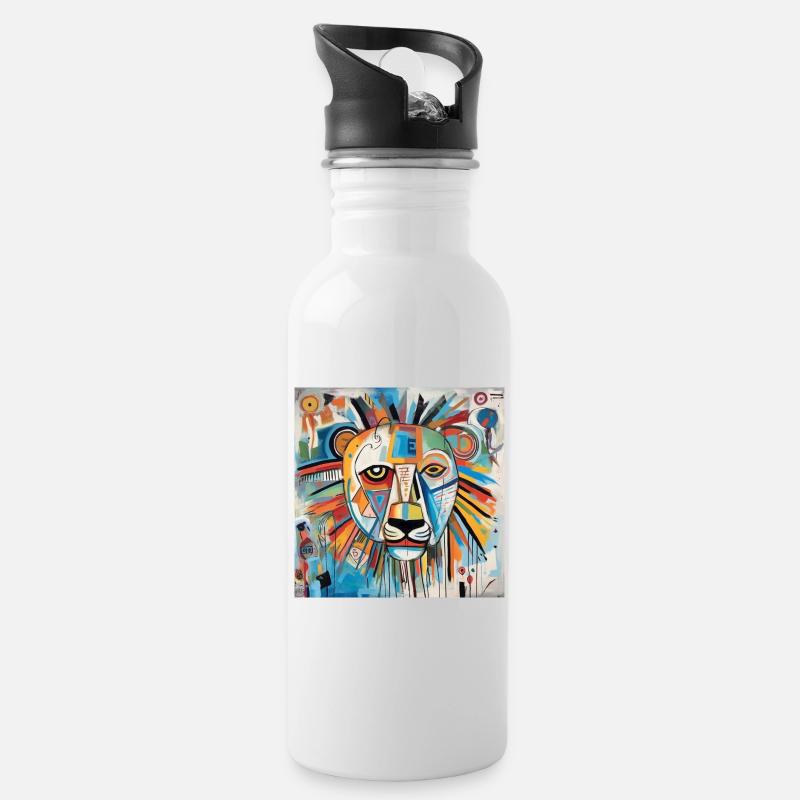 LION STREET ART - Gourde avec paille intégrée - blanc