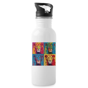 LION POP ART - Gourde avec paille intégrée - blanc - Droite