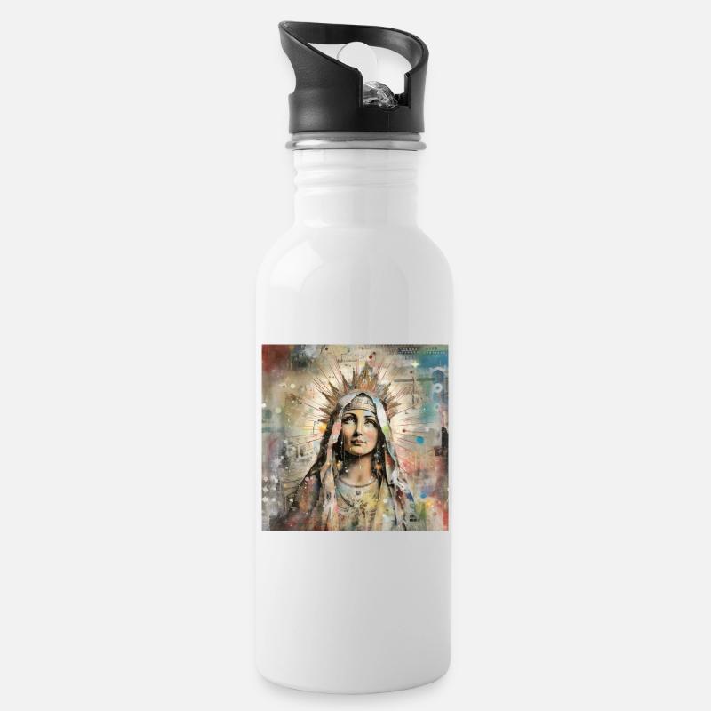 DIE STRASSENKUNST DER JUNGFRAU MARIA - Trinkflasche mit integriertem Trinkhalm - Weiß