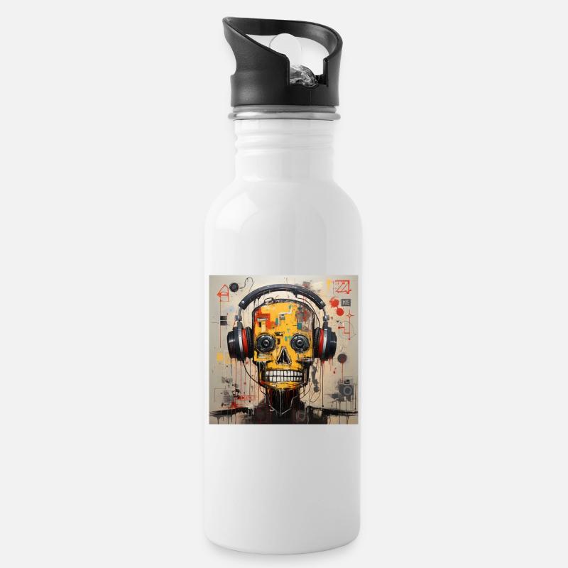SKULL MUSIC STREEET ART - Gourde avec paille intégrée - blanc